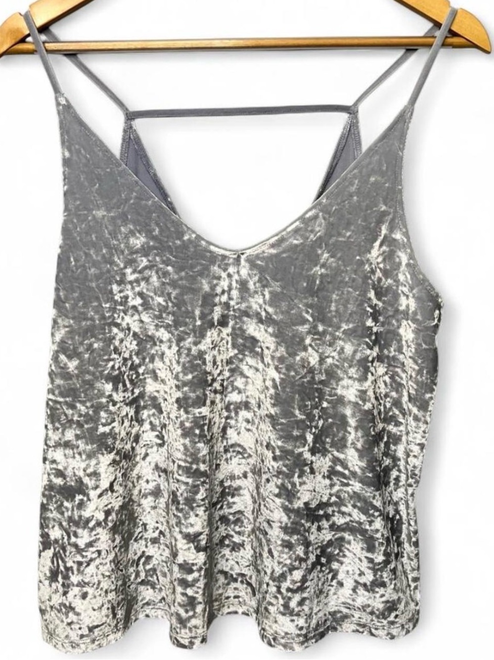 American Eagle Outfitters Crushed Velvet Silver Gray Strappy Cami